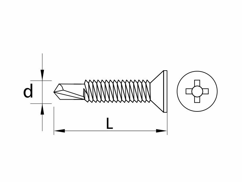 Self drilling window screws, without ribs, flat head