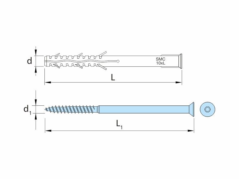 Frame expansion fixing, polyamide plug, countersunk head screw, AISI 316 stainless steel