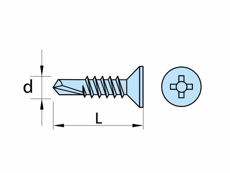 Self drilling screws DIN 7504O(P), flat head, AISI 304 (A2) stainless steel