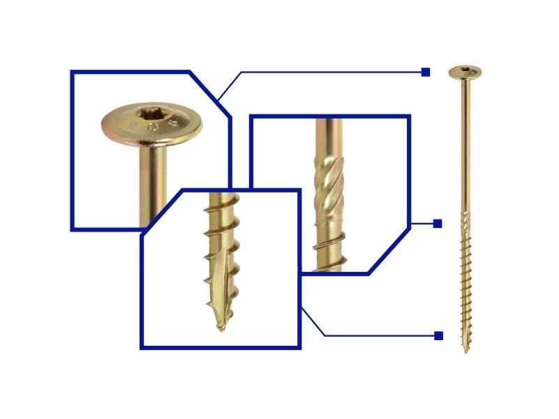 Woodpicker™ carpentry screws for structural connections of wooden elements, wafer head