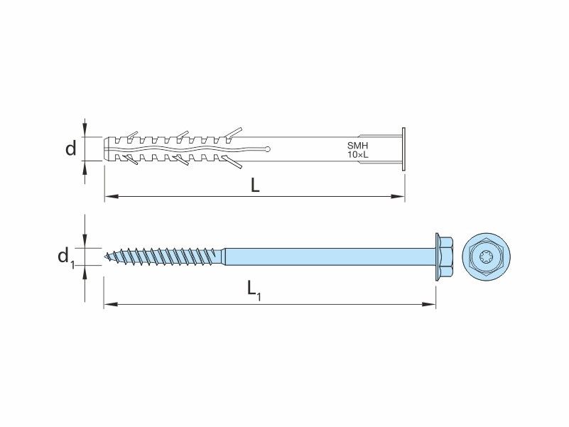 Facade expansion fixing, polyamide plug, hexagonal head screw, AISI 316 stainless steel