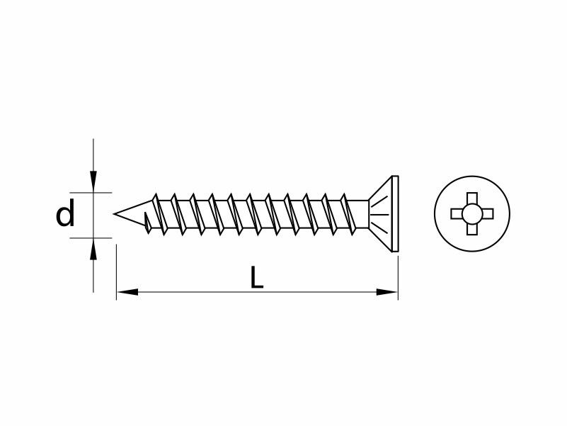 Self tapping screws for window fittings, with ribs, flat head