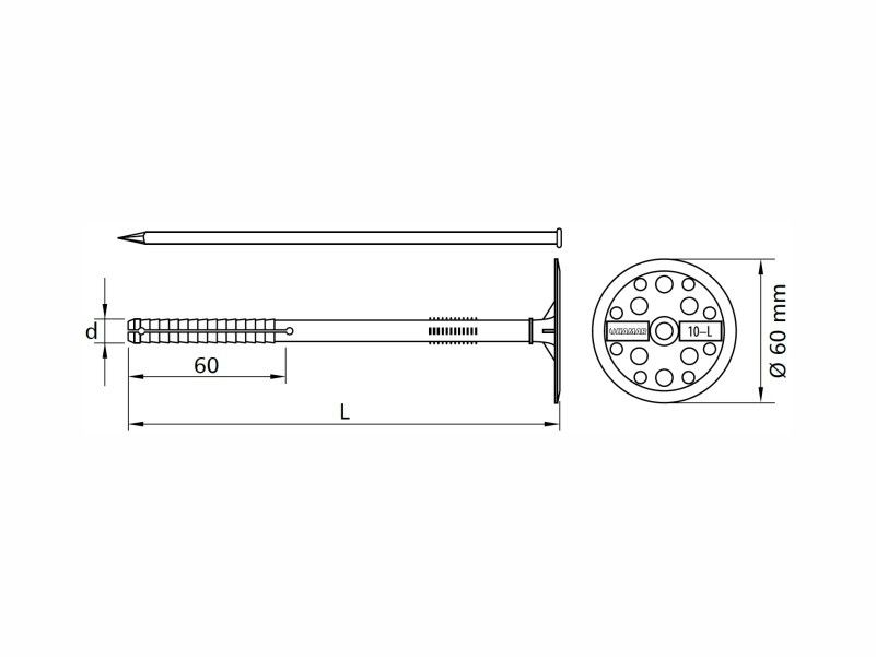 Facade thermal insulation fixing with hammer driven steel pin