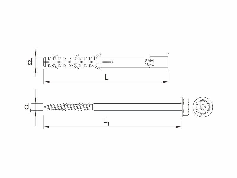 Facade expansion fixing, polyamide plug, hexagonal head screw