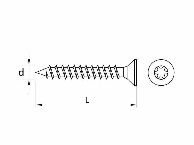 Chipboard screws, flat countersunk head, full thread