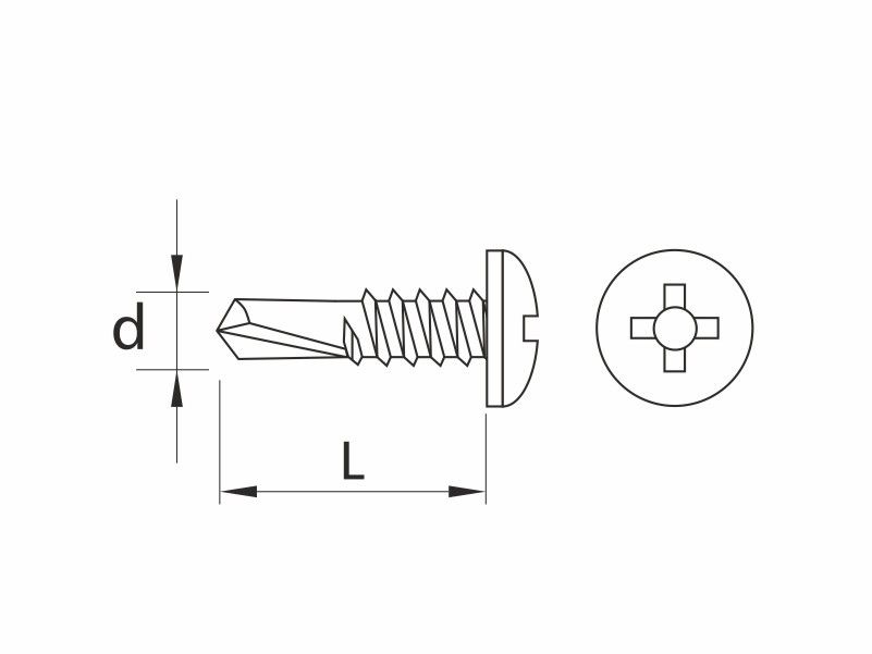 Self drilling screws, pan head, black phosphated