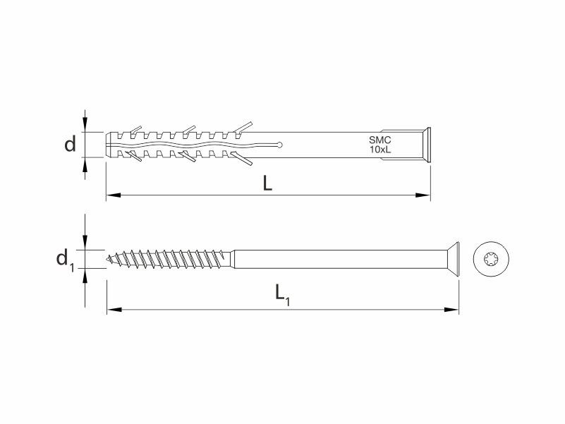 Frame expansion fixing, polyamide plug, countersunk head screw