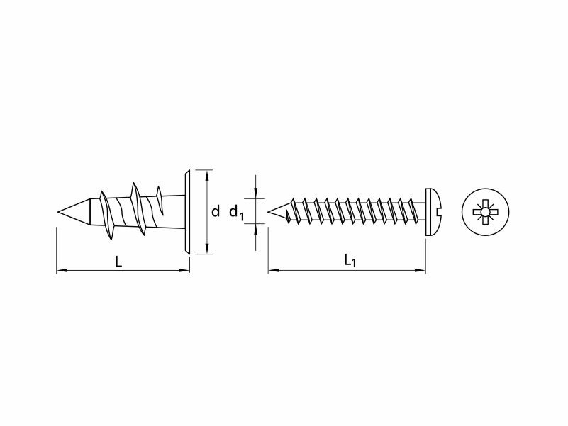 Drywall light fixing, 28 mm plug with pan head screw