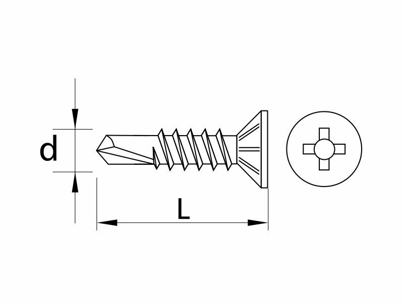 Self drilling window screws, with ribs, flat head