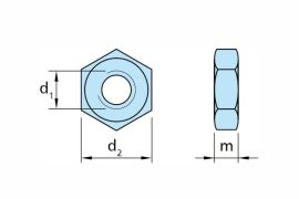 Hexagonal nuts DIN934, AISI 304 (A2) and AISI 316 (A4) stainless steel