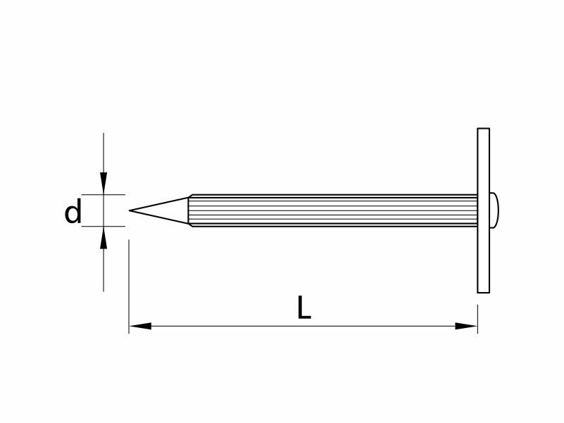 Concrete nails, enlarged flat head, fluted shank