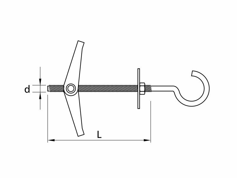 Spring toggle for ceilings with „C” hook