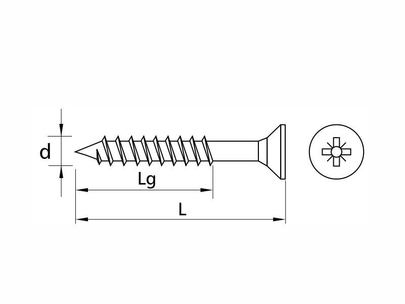 Chipboard screws, flat countersunk head, partial thread