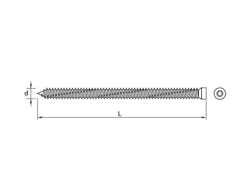 Concrete frame fixing screws, cylindrical head