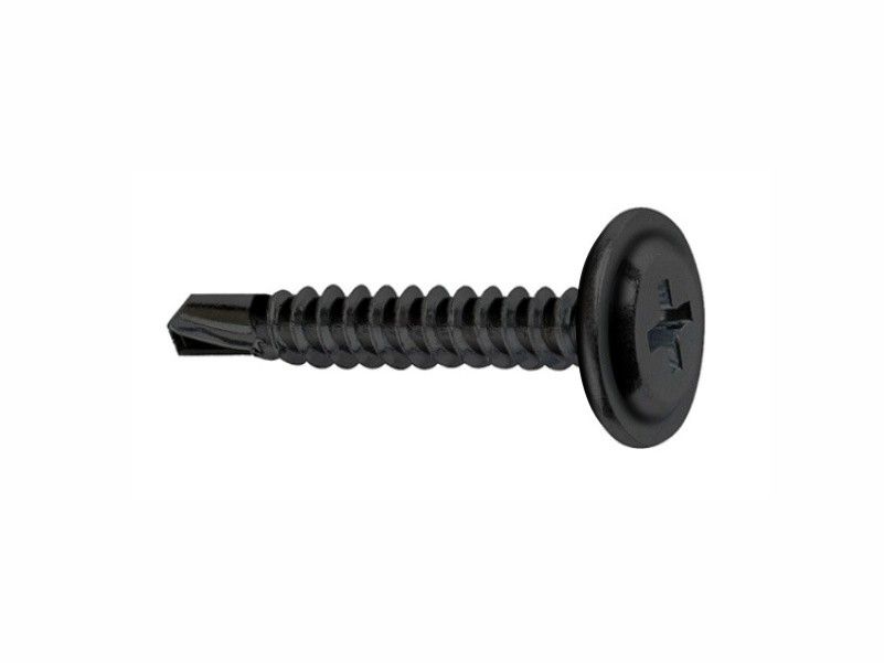 Self drilling screws, flat wafer head, black phosphated