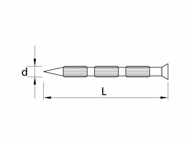 Concrete nails, flat countersunk head, fluted shank