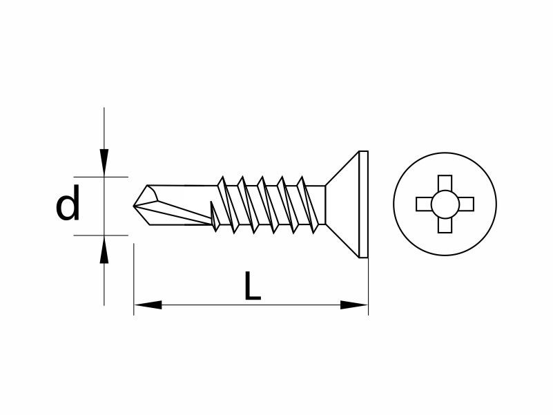 Self drilling window screws, without ribs, flat head