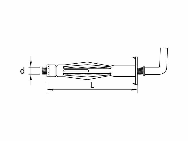 Hollow wall steel anchor with „L” hook