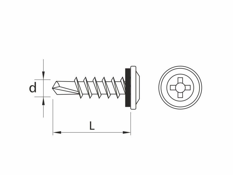 Self drilling screws, flat wafer head, EPDM washer assembled