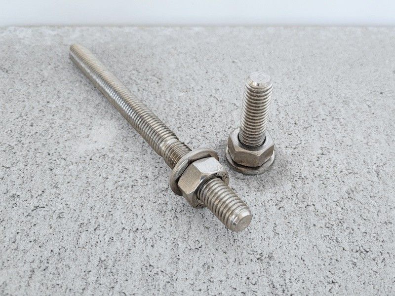 Threaded rods with washer and nut, AISI 304 (A2) stainless steel