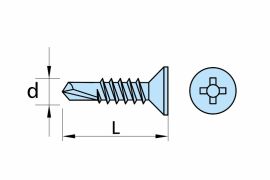 Self drilling screws DIN 7504O(P), flat head, AISI 304 (A2) stainless steel