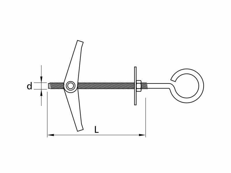 Spring toggle for ceilings with „O” hook