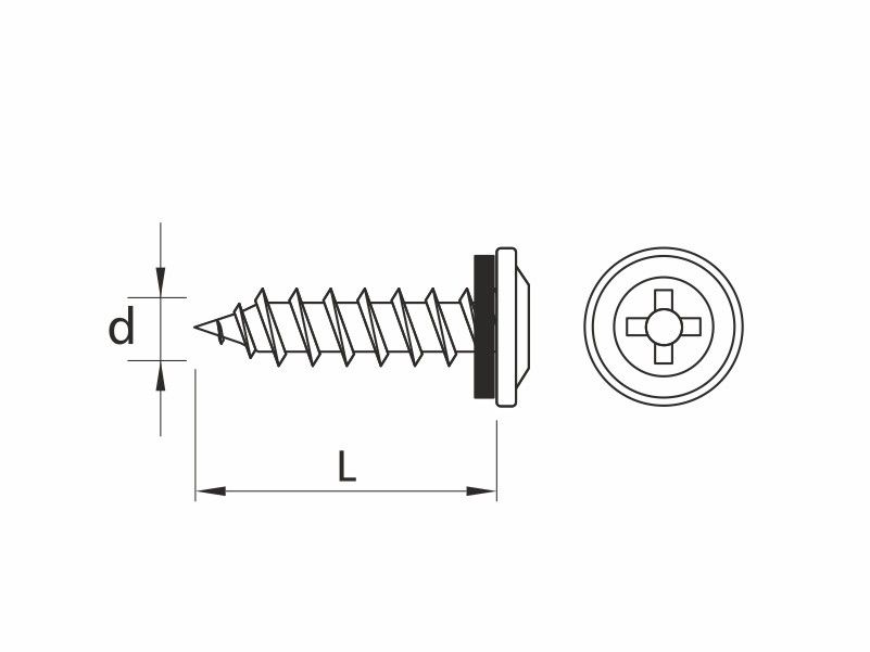 Self tapping screws, flat wafer head, EPDM washer assembled