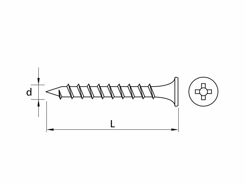 Drywall screws coarse thread, bugle head, hardened, phosphated