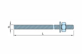 Threaded rods with washer and nut, AISI 304 (A2) stainless steel