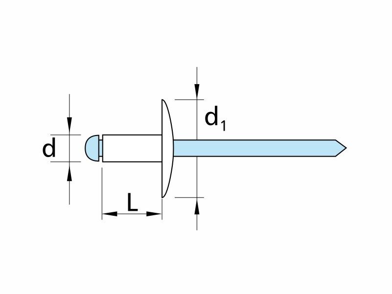 Aluminium-stainless steel large flange head blind rivets