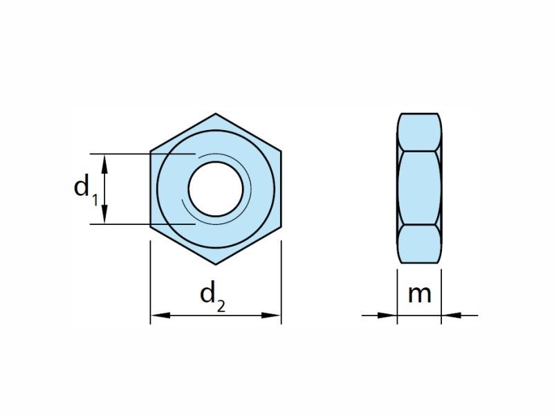 Hexagonal nuts DIN934, AISI 304 (A2) and AISI 316 (A4) stainless steel