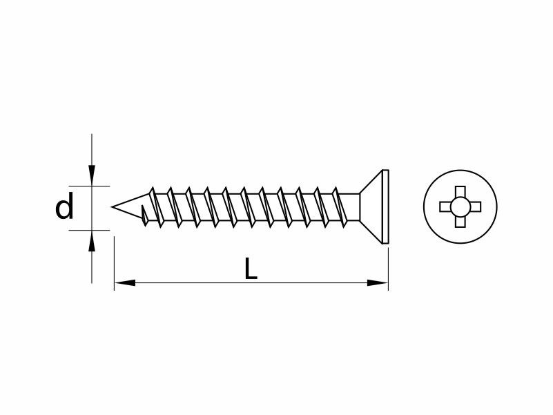 Self tapping screws for window fittings, without ribs, flat head