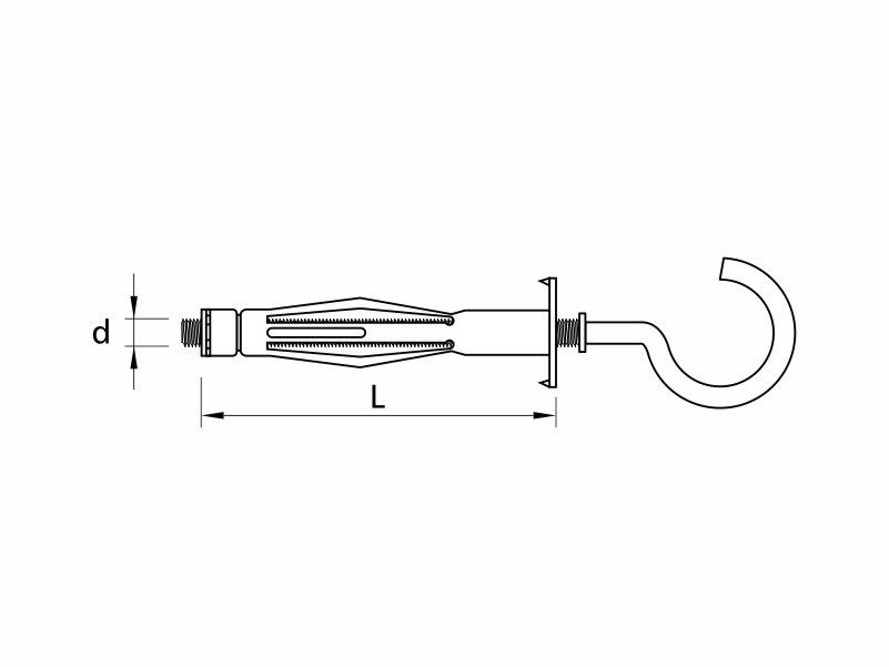 Hollow wall steel anchor with „C” hook