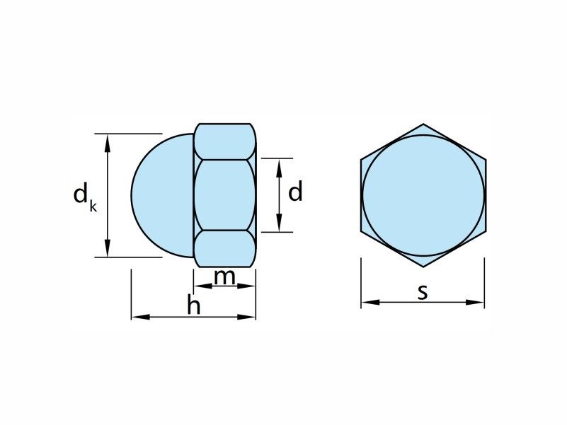 Cap nuts DIN1587, AISI 304 (A2) and AISI 316 (A4) stainless steel