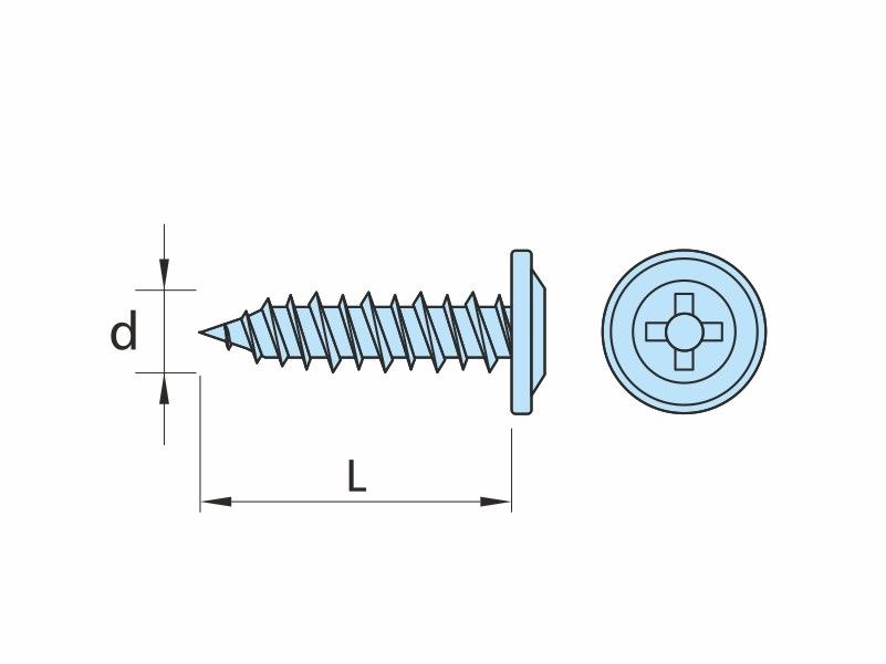 Self tapping screws, flat wafer head, AISI 304 (A2) stainless steel