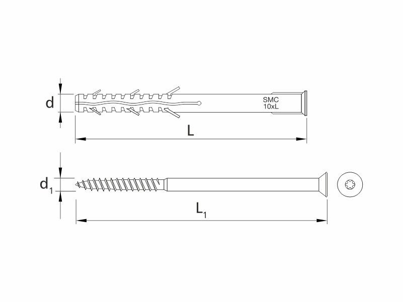 Frame expansion fixing, polyamide plug, countersunk head screw with anticorrosive coating