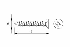 Self tapping screws for window fittings, with ribs, flat head