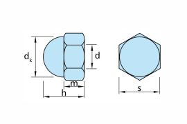 Cap nuts DIN1587, AISI 304 (A2) and AISI 316 (A4) stainless steel