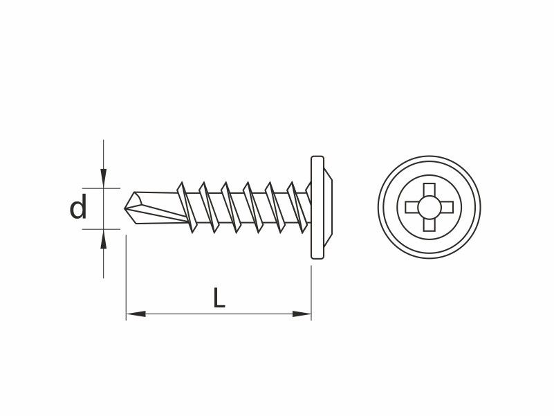 Self drilling screws, flat wafer head, black phosphated